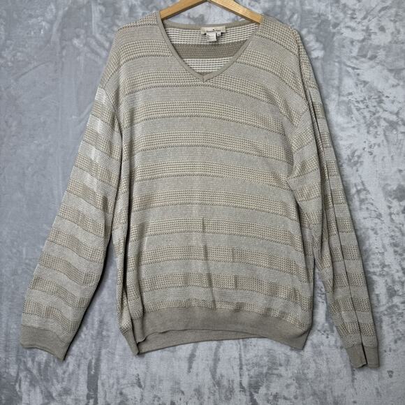 Ermenegildo Zegna Sweater Mens Large L 52 Stripe Linen Cotton Lightweight Italy - Picture 1 of 13